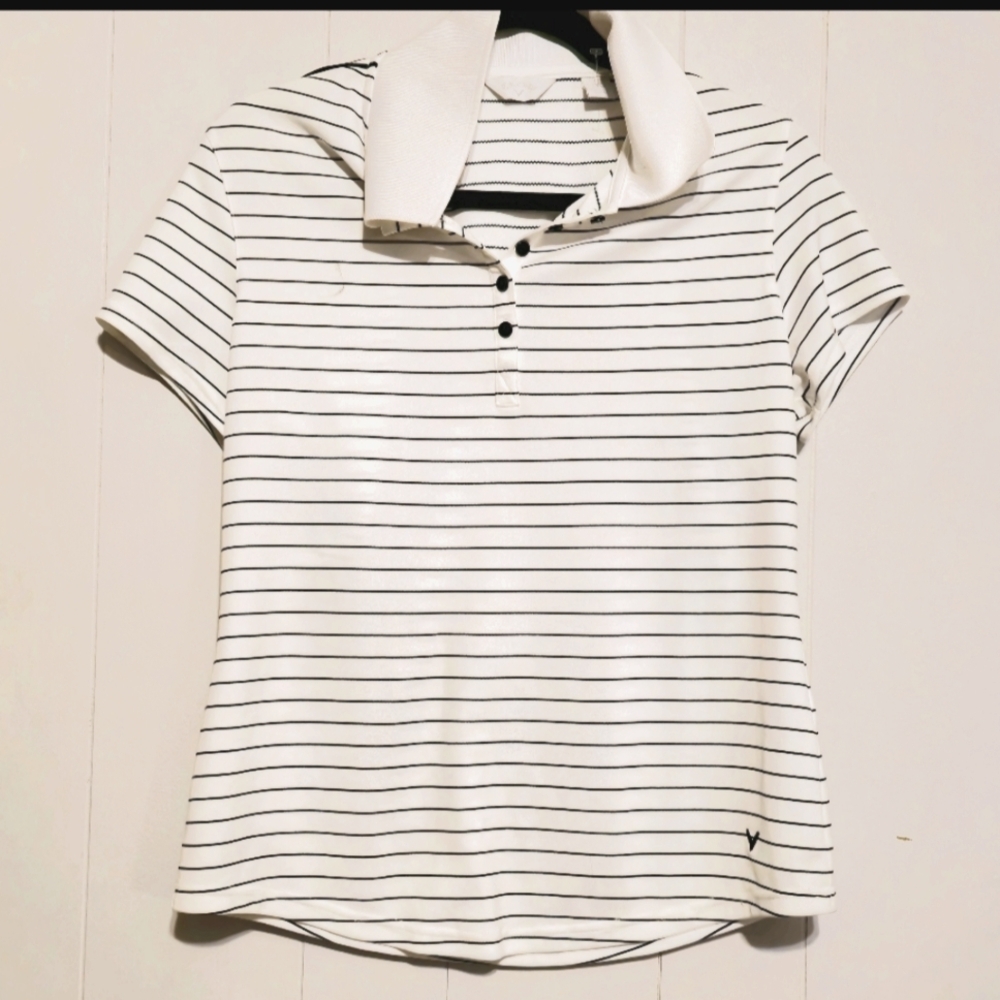 Callaway White and Black Striped Shirt Mens Size Large- Luxury Brand Sold At $80